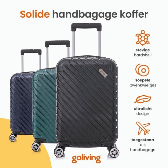 Goliving Handgepäckkoffer - Mit Rollen - Trolley - Leichtgewicht - TSA-Schloss - Gepolsterter Innenraum - 38 Liter - 55 x 35 x 23 cm - Blau