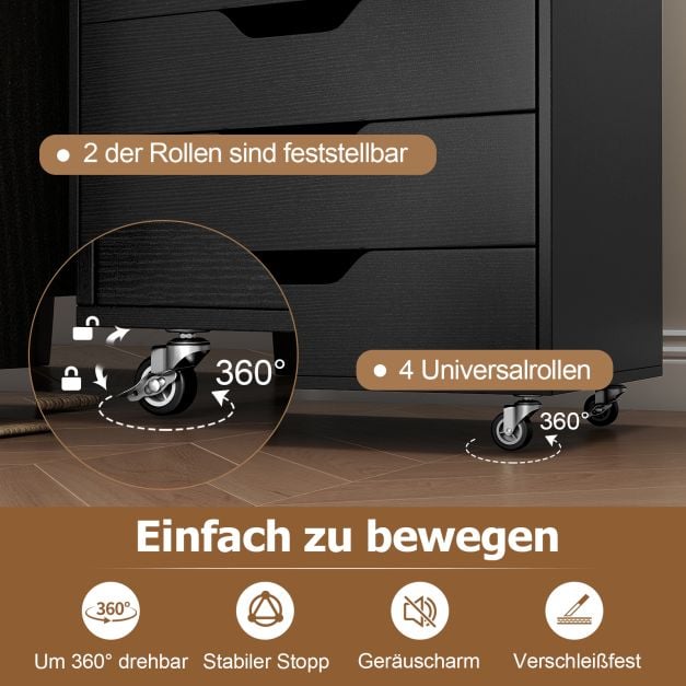 Coast Kommode mit 7 Schubladen und Rollen – Schwarz – 49 x 40 x 87 cm