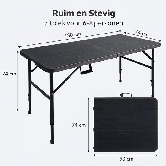 LifeGoods Klapptisch - 180x74 cm - Stabiler Klapptisch - Wetterfest - Klappbarer Esstisch - Campingtisch - Klapptisch für drinnen und draußen - Schwarze Holzmaserung