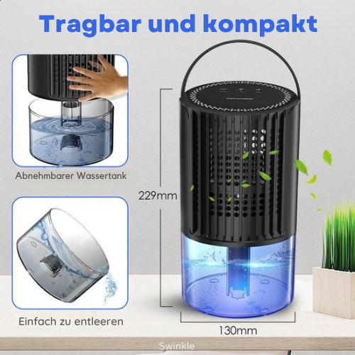 Swinkle® - Luftentfeuchter - Entfeuchtet bis zu 0,35 Liter pro Tag - geeignet für Wohnzimmer, Schlafzimmer, Badezimmer - schwarz