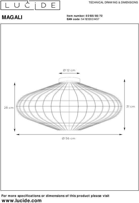 Lucide MAGALI - Deckenleuchte (Deckenleuchte) - Ø 56 cm - 1xE27 - Natur