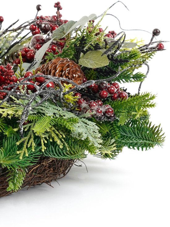 Mica Decorations Bodi Weihnachtskranz mit Tannenzapfen – H 13 x Ø 50 cm – Bordeaux