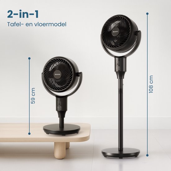 Auronic Stativventilator – Standventilator – Luftkühler – Boden- und Tischventilator – Omni – 3 Geschwindigkeitsstufen – Leiser Ventilator – Ventilator – Mit Fernbedienung – Schwarz