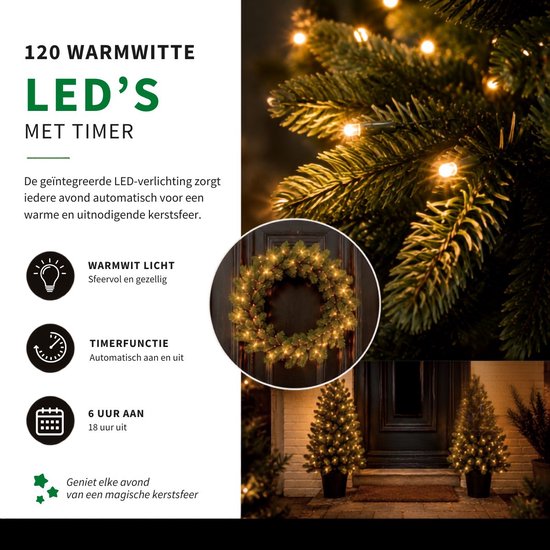 Black Box Trees Nagoya Weihnachtsbaum- und Weihnachtskranz-Set – 2 künstliche Weihnachtsbäume und 1 Kranz mit LED-Beleuchtung – H 90 x Ø 45 cm – Grün