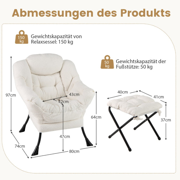 Coast Sessel PP-Baumwolle - Max 150KG - Inkl. Fußstütze - 80 x 74 x 97 cm - Weiß
