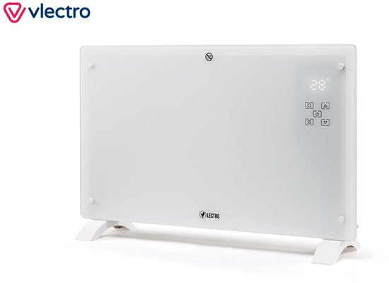 Vlectro - Elektroherd & Konvektor - 2000W - LED Display & Fernbedienung - Weißes Metall & Kunststoff - Wandmontage & freistehend - Energieeffizient mit Thermostat
