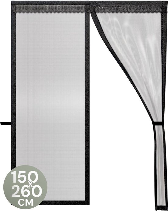 O'DADDY® Türvorhang Deluxe FIBER - Magnetischer Fliegenvorhang - Für Neubauten und Standardtüren - Einfache Installation - Türgitter Schwarz - 150x260 cm