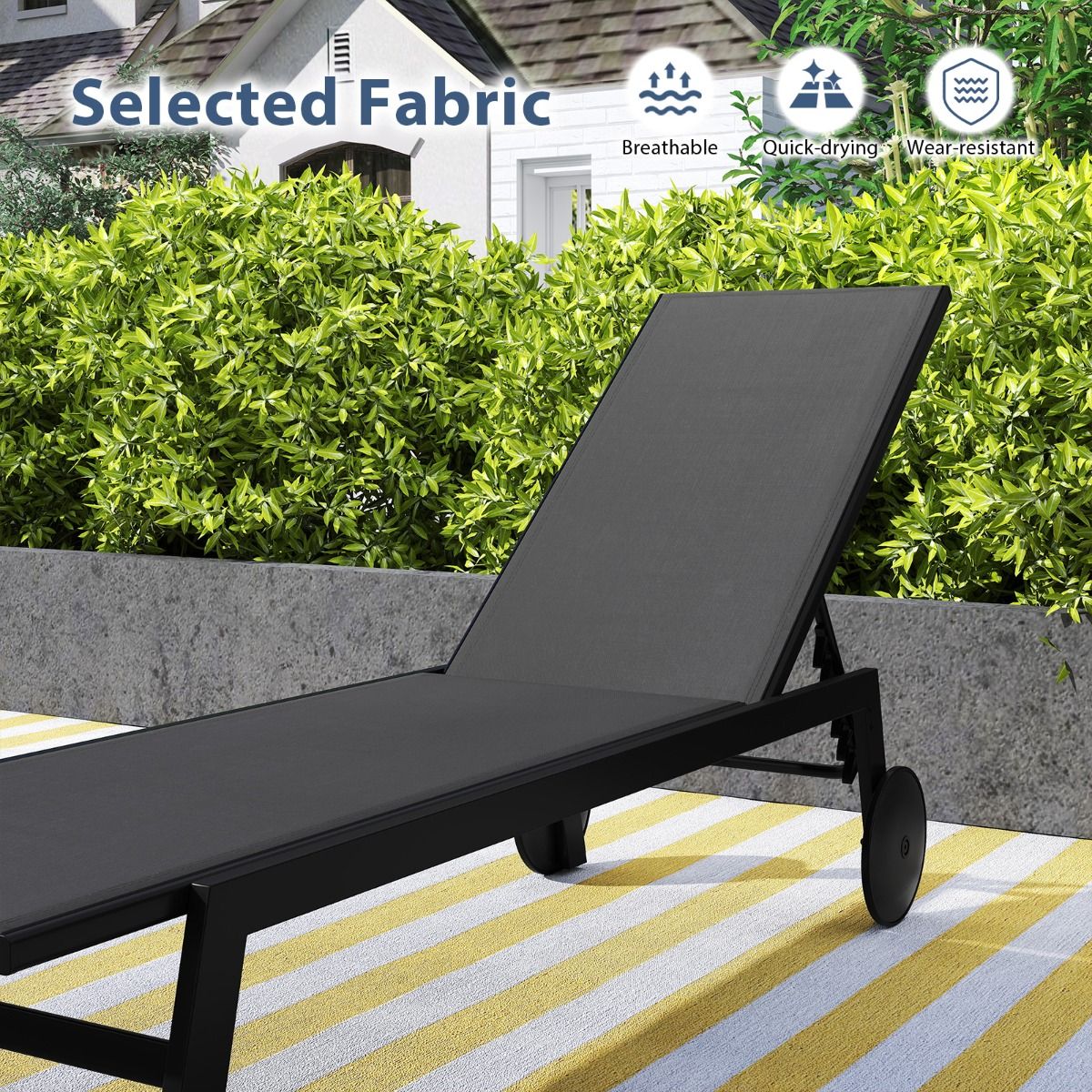 Coast - Garden Lounger on Wheels - 2-tlg. Set - Verstellbare Metall-Liegen mit 6 Ständern - 190 x 59 x 33,5-99 cm - Grau