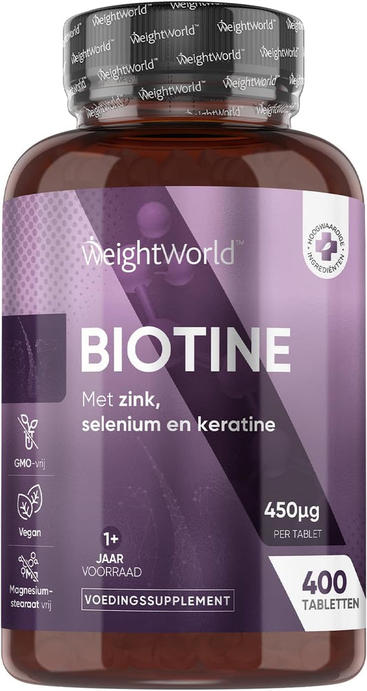 WeightWorld Biotin, Zink, Selen & Keratin Tabletten - 400 vegane Mikrotabletten (Ø 6 mm) - 1+ Jahresvorrat - 15 mg Zink & 25 mg Keratin