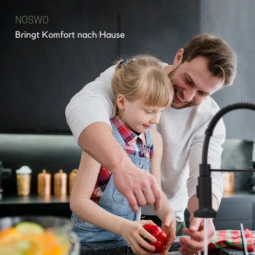 Noswo - Wasserhahn - mit ausziehbarem Brause - Küchenarmatur - Edelstahl - Schwarz