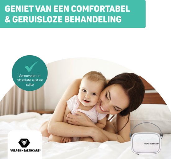 Vulpes Goods® HealthCare - Aerosolgerät - Ultraschallvernebler Inhalator - Vernebler - Inhalationsgerät für Kinder, Erwachsene und Babys - Endlosmodus - Hilft gegen Atemwegserkrankungen - Inkl. 3 Mundstücke