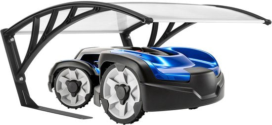 tectake® Garage für Mähroboter – Carport für Rasenmäher – Überdachung für Ladestation des Mähroboters – wetterfest – 81 x 100 x 48 cm – inklusive 4 Erdnägel – transparent