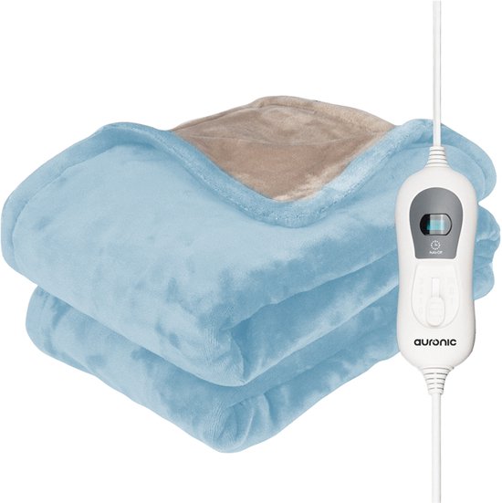 Auronic Electric Blanket - 200 x 180 cm - Heizdecke - 2 Personen - 3 Heizstufen - Decke - Mit Timer - Heizdecke - Hellblau