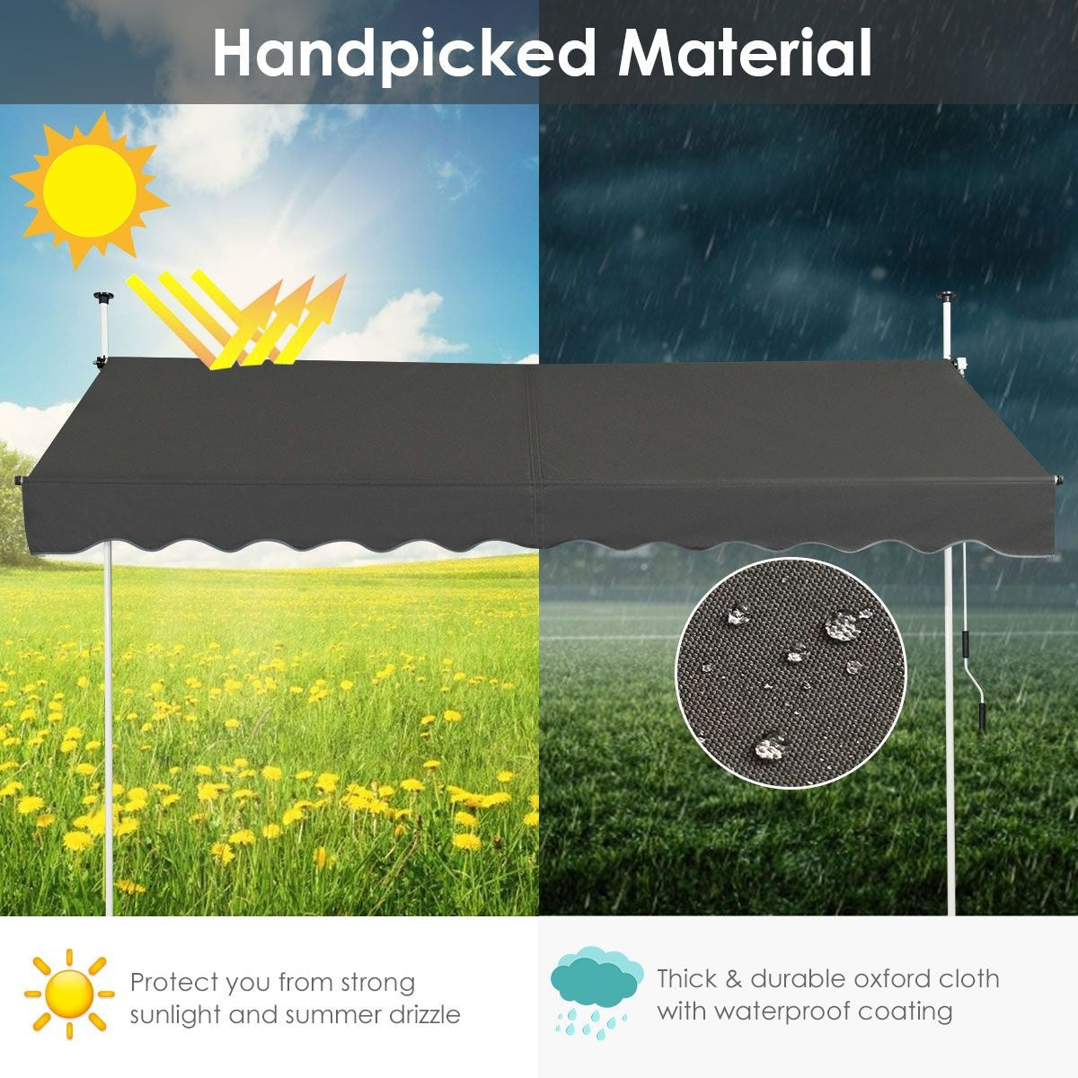 Coast Teleskopmarkise Sonnenschutz Höhenverstellbare wasserdichte Markise 300 x 120 cm Grau