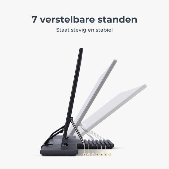 Castagnola Verstellbarer Buchständer - Buchhalter mit 7 Ständern - Kochbuchhalter Metall - Tablet-Halter Schwarz - Rutschfester Leseständer - Buchständer
