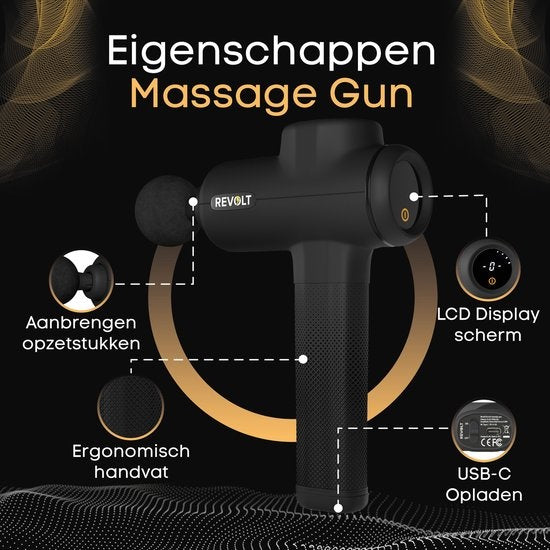 RevoltÂ® Luxus-Massagepistole - extra stark - für die Erholung der Muskeln und bei Verletzungen - hohe Amplitude - 6 verschiedene Geschwindigkeiten - 6 Aufsätze - Luxus-Aufbewahrungskoffer
