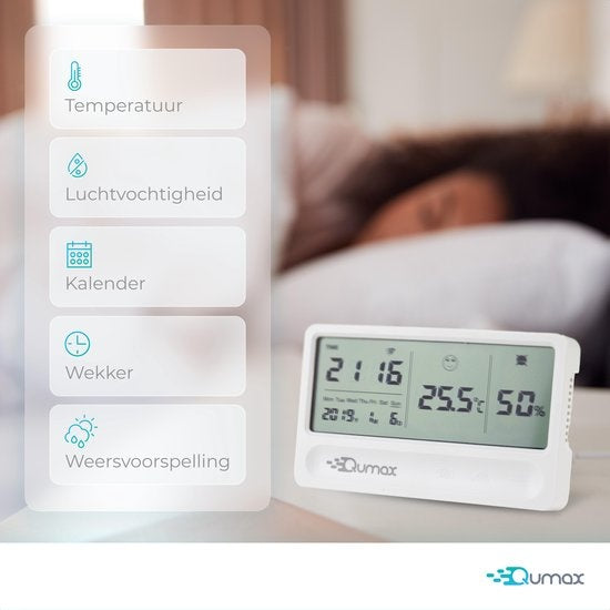 Qumax Digital Hygrometer - Raumthermometer - Luftfeuchtigkeitsmesser mit Halbjahresbatterie - Weiß