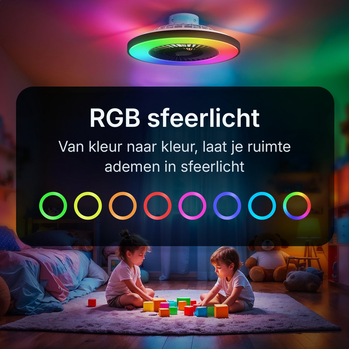 Flowsense Deckenventilator mit LED-Beleuchtung 60 cm - Schwarz - Leise & Energieeffizient - 6 Geschwindigkeiten - Fernbedienung & App-Steuerung