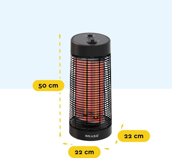 BRASQ Elektrischer Terrassenheizer - 1200 Watt - 2 Heizstufen - Mit Schwenkfunktion - Infrarotheizung - Spritzwassergeschützt - Schwarz