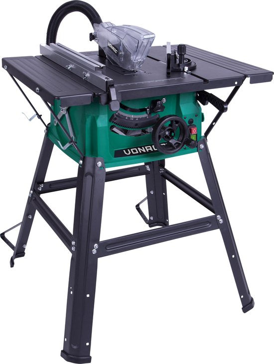 VONROC Sägetisch - 1500W - Ø210MM - 40T Sägeblatt - inkl. Untergestell - Schwarz/Grün
