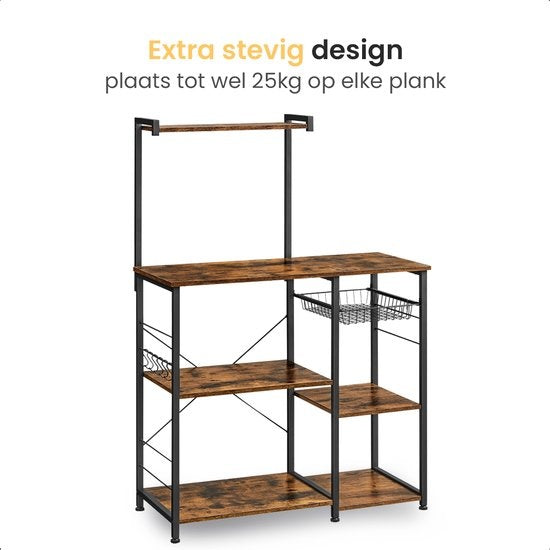 Goliving Küchenschrank - Küchenregal Upright - Mikrowellenschrank - Organizer - Metall - Holz - 90 x 40 x 132 cm - Braun