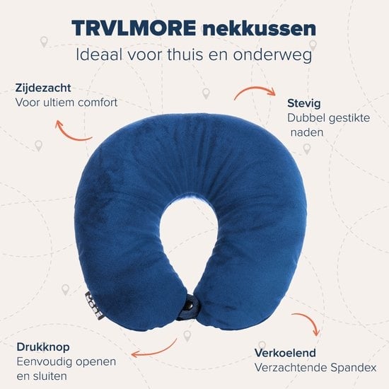 TRVLMORE Nackenkissen - Für Zuhause und Reisen - Mikroperlen Reisekissen - Flugzeug - Ultimativer Komfort - Dunkelblau