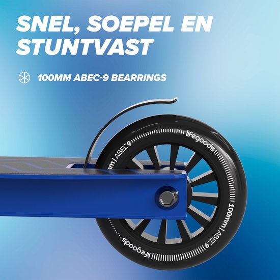 LifeGoods Stuntstep Fly X - 6+ Jahre - Schritt für Kinder - Jungen/Mädchen - 100mm - 100KG - Schwarz/Blau