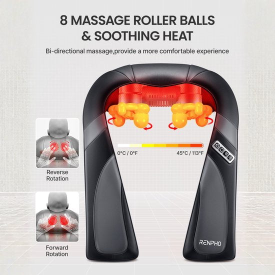 RENPHO U-Neck Go Shiatsu Nacken- und Schultermassagegerät - Heizfunktion - Geeignet für verschiedene Körperteile - Schwarz