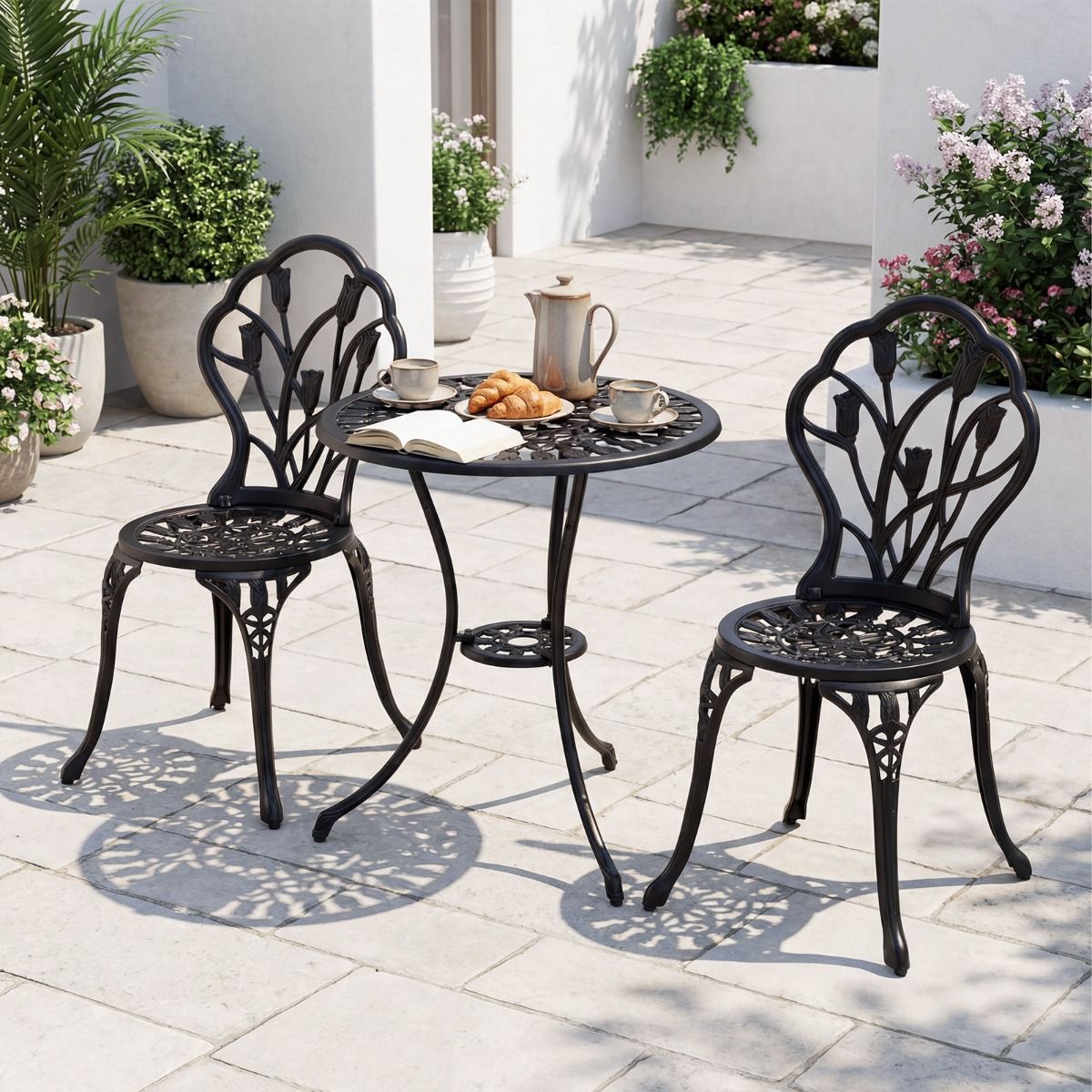 Coast-Gartenset aus Aluminiumguss – 3-teilig – mit Sonnenschirmloch – schwarz