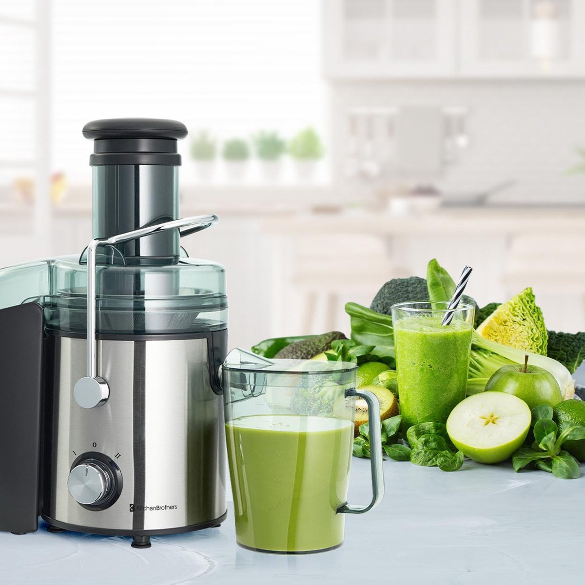 KitchenBrothers Saftpresse - Für Gemüse und Obst - 1100 ml - 800W - Schwarz
