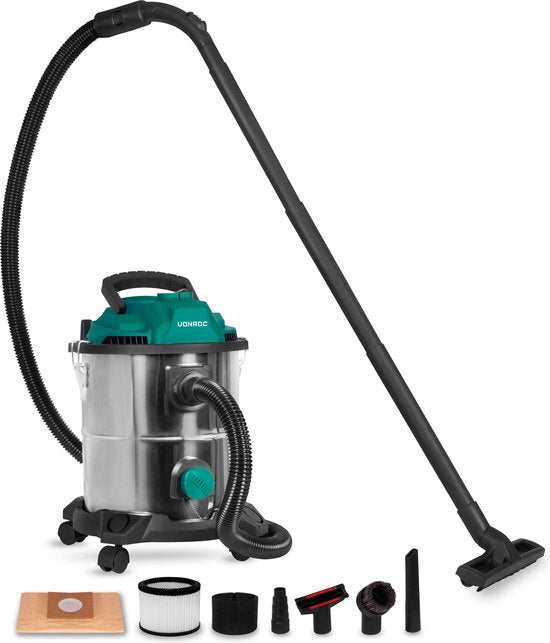 VONROC Nass- und Trockensauger - Allzwecksauger - 1400W - Blasfunktion - 20L Tank - 3m Schlauch - 6m Netzkabel