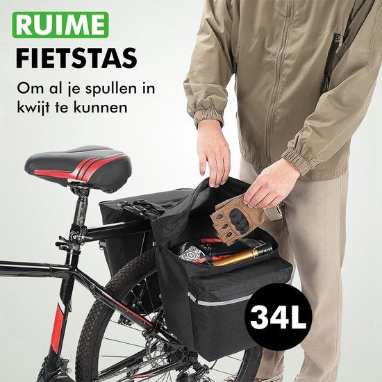 Travelhawk Fahrradtasche - Fahrradtasche Double - Wasserdichtes Material - 34L - Schwarz - 600D Polyester - Elektrofahrradtaschen