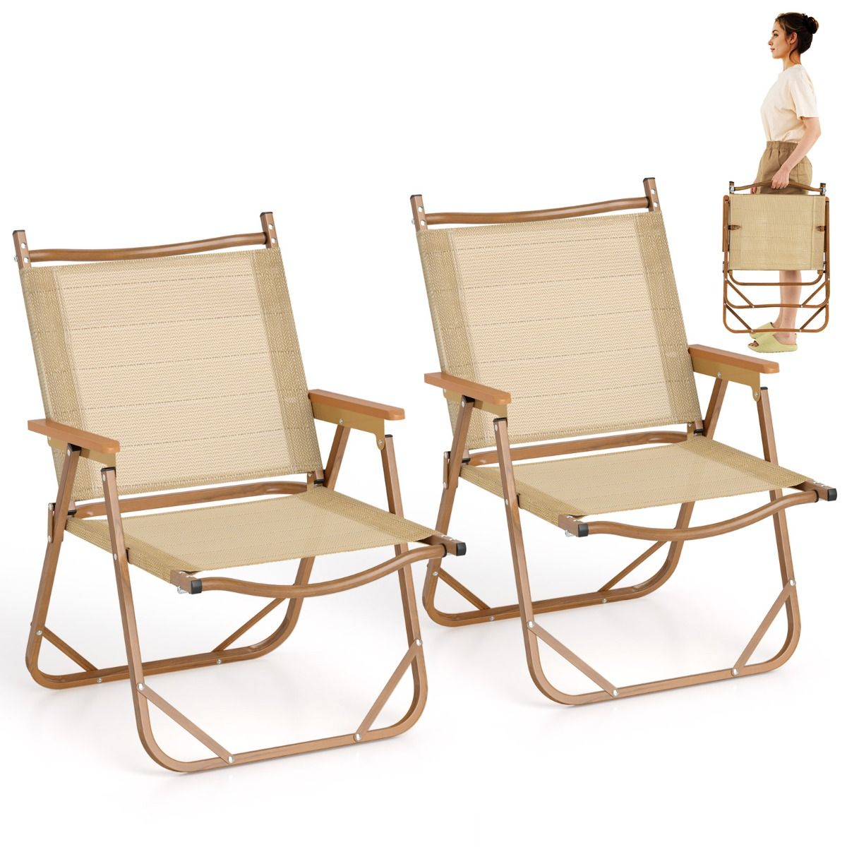 Coast 2er-Set klappbare Campingstühle – Leichter Aluminiumrahmen – Ergonomisches Design – Beige