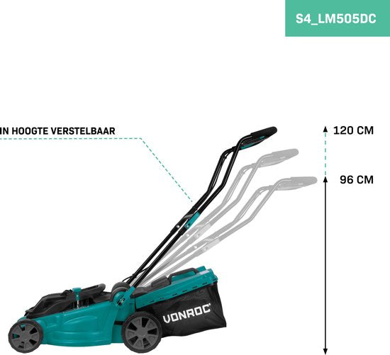 VONROC Akku-Rasenmäher 40V - 38cm - Zentrale Höhenverstellung - Inkl. zwei 4.0Ah Akkus und Doppel-Schnellladegerät