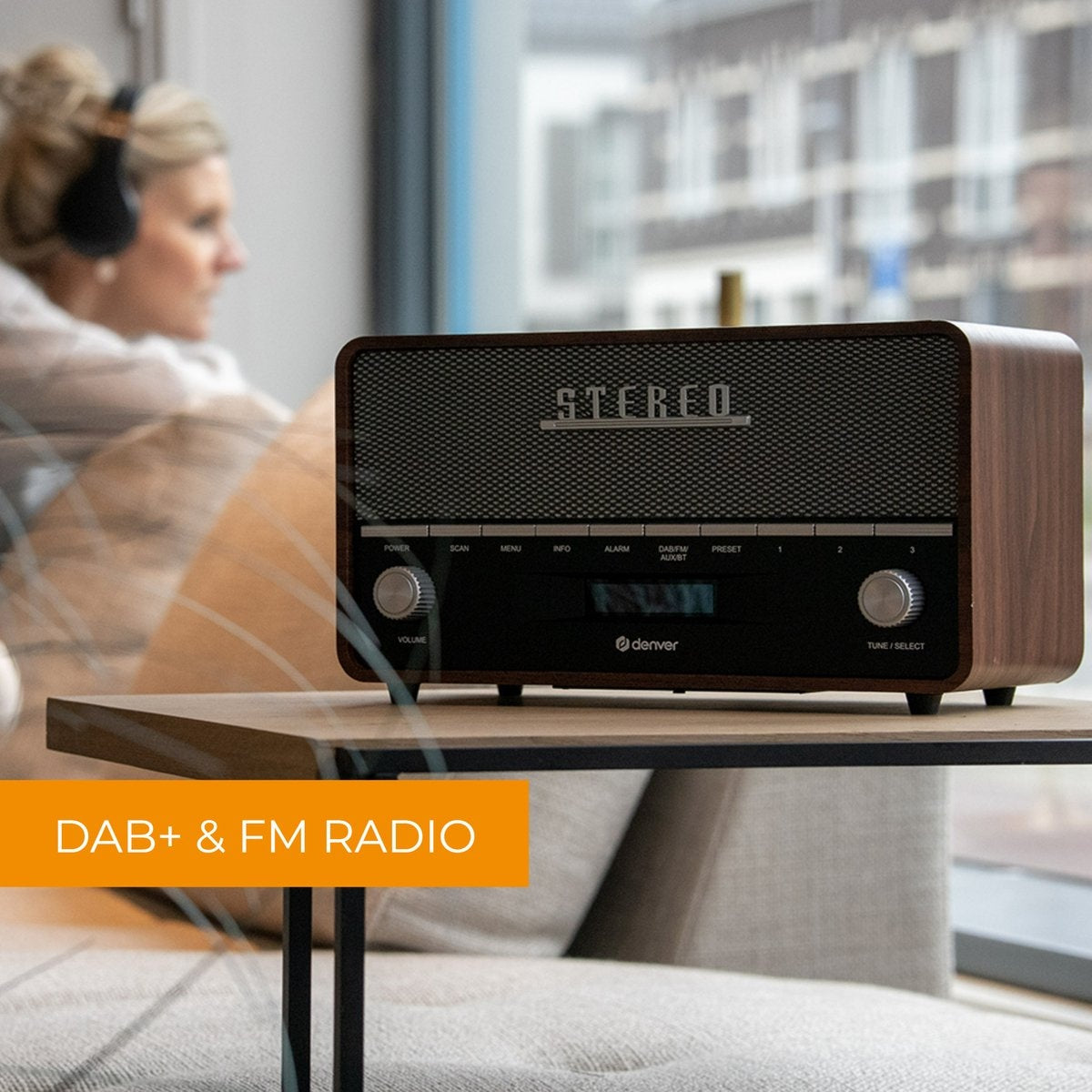 Denver DAB Radio - Retro Radio XL - DAB+/ FM Radio - Bluetooth - Dimmbar - 100W - Batterien & Netz - DAB36 - Holz