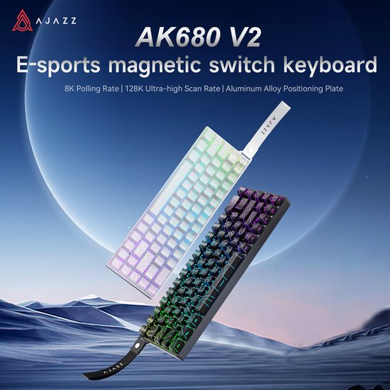 Ajazz AK680 V2 HE – 65 % kabelgebundene Gaming-Tastatur – magnetische Tasten – Hall-Effekt – Rapid Trigger – QWERTY – schwarze Konturlinie