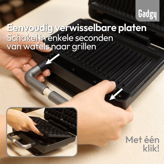 Gadgy Premium Sandwichtoaster für 2 Sandwiches – Schwarz – 3-in-1-Grill, Sandwich- und Waffeleisen – Austauschbare Platten – 600 W – Besonders leistungsstark – 2x Brüsseler Waffel – Croque Monsieur