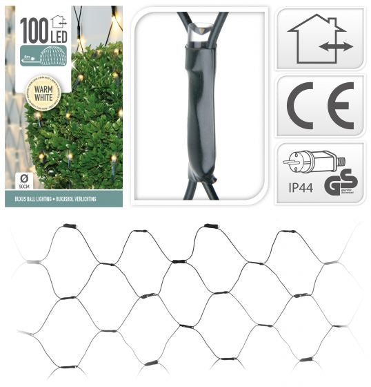 Nampook - Buchsbaum-Kugelnetz - Lichternetz - 100 LED 90cm - Warm-Weiß