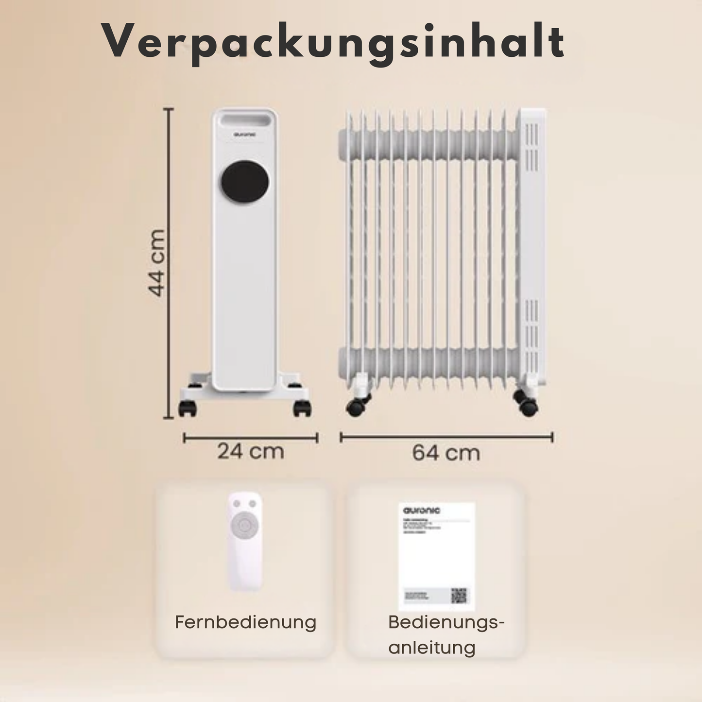 Auronic Ölradiator - 2500W - 3 Heizstufen - Mit Timerfunktion - Weiß