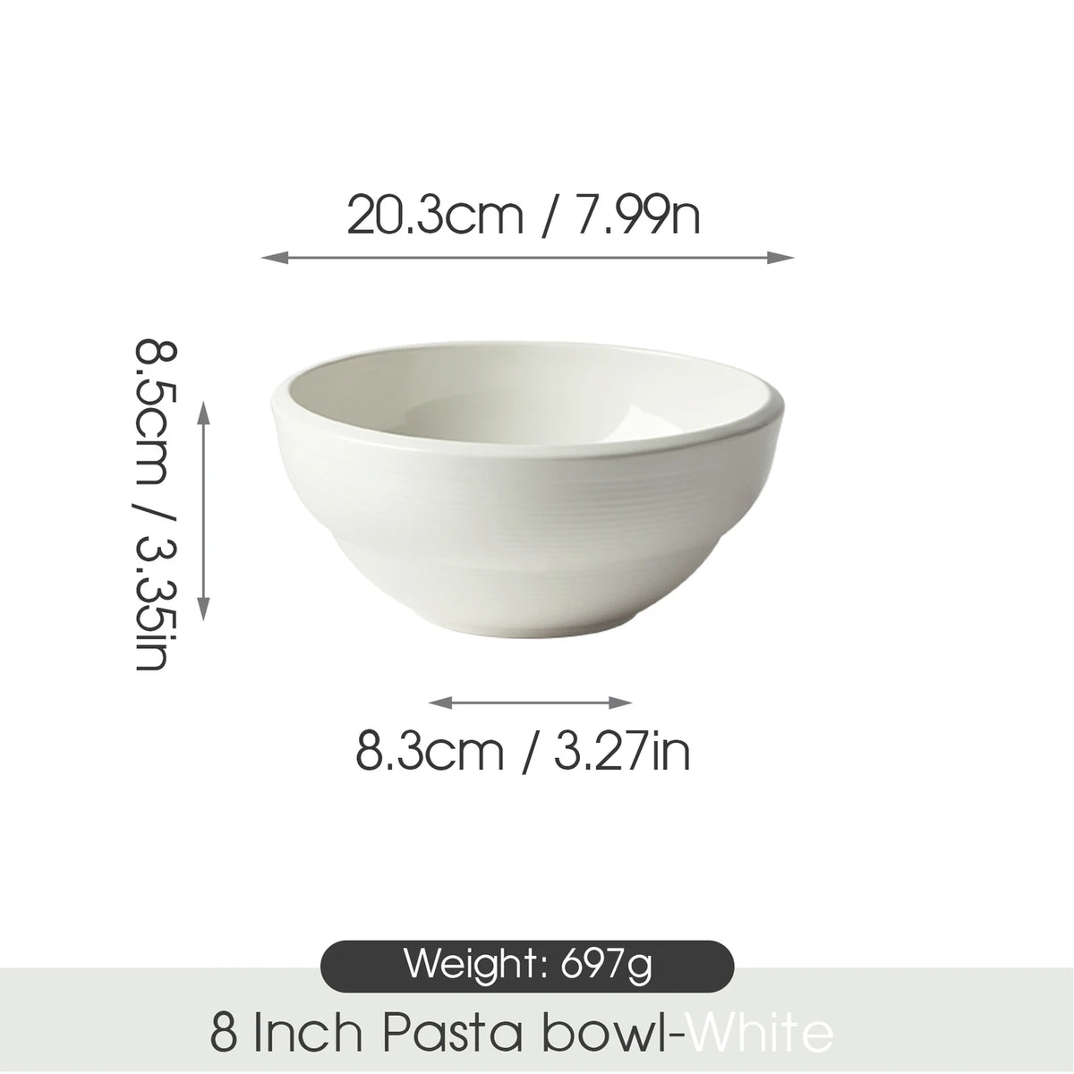 Jiwoo ZEN Suppentassen, 6er-Set – 20 cm (8 Zoll) – Weiß