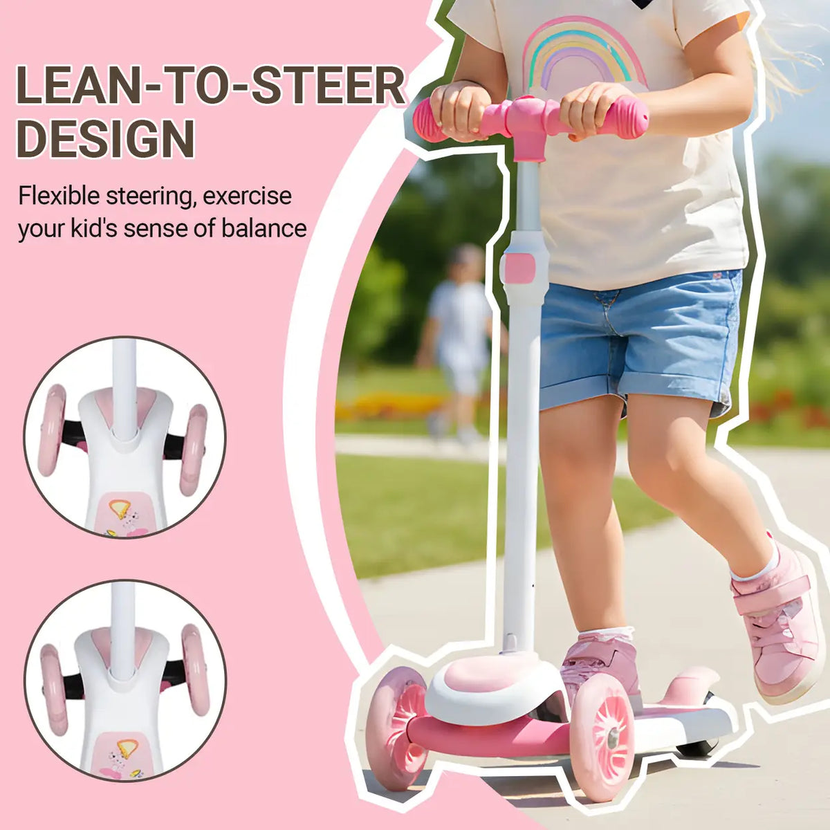 Neuleb Balance-Scooter mit beleuchteten Rädern – extra breites Deck – rosa