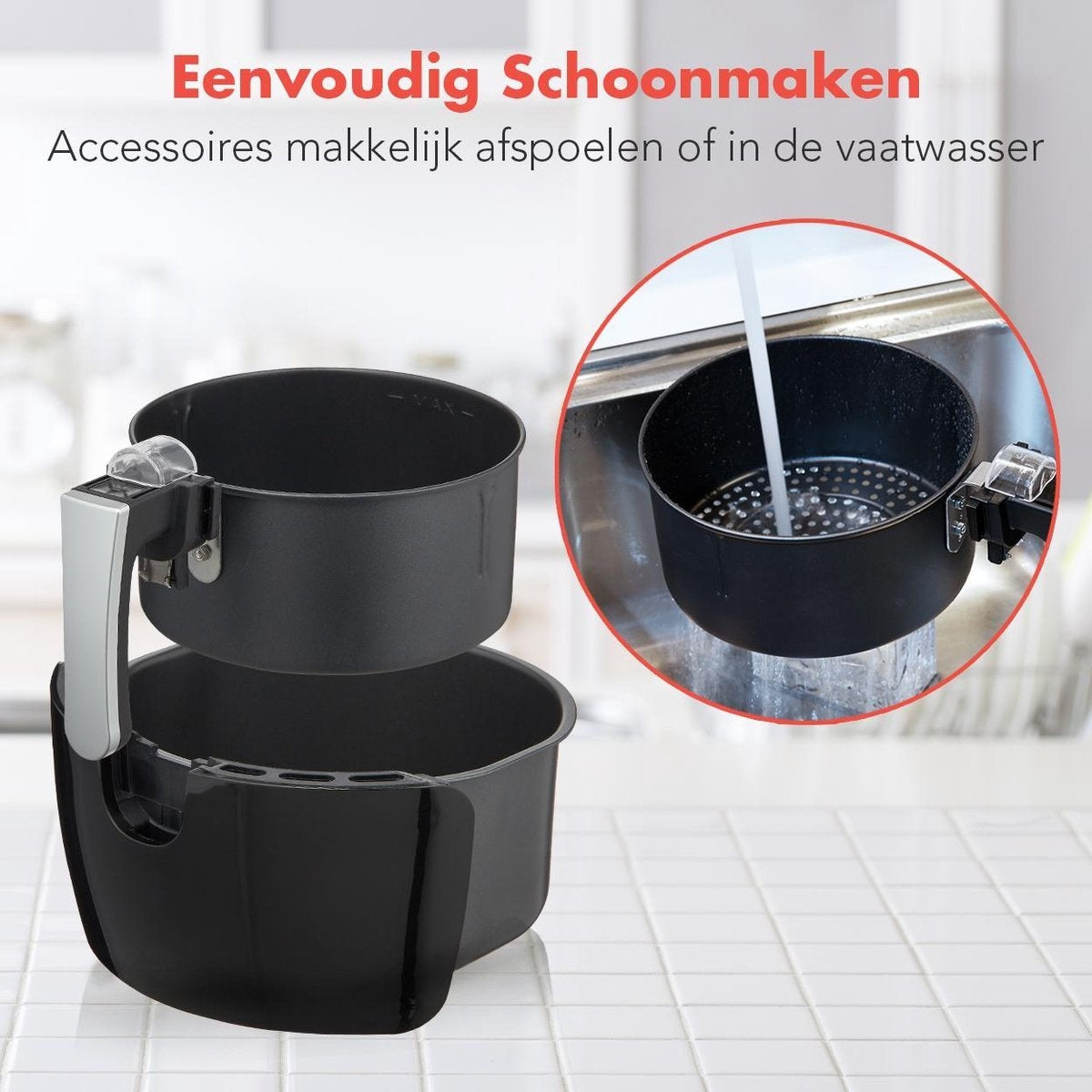 KitchenBrothers Heißluftfritteuse - Airfryer - Friteuse ohne Fett - 1300W - 3.5L - Schwarz