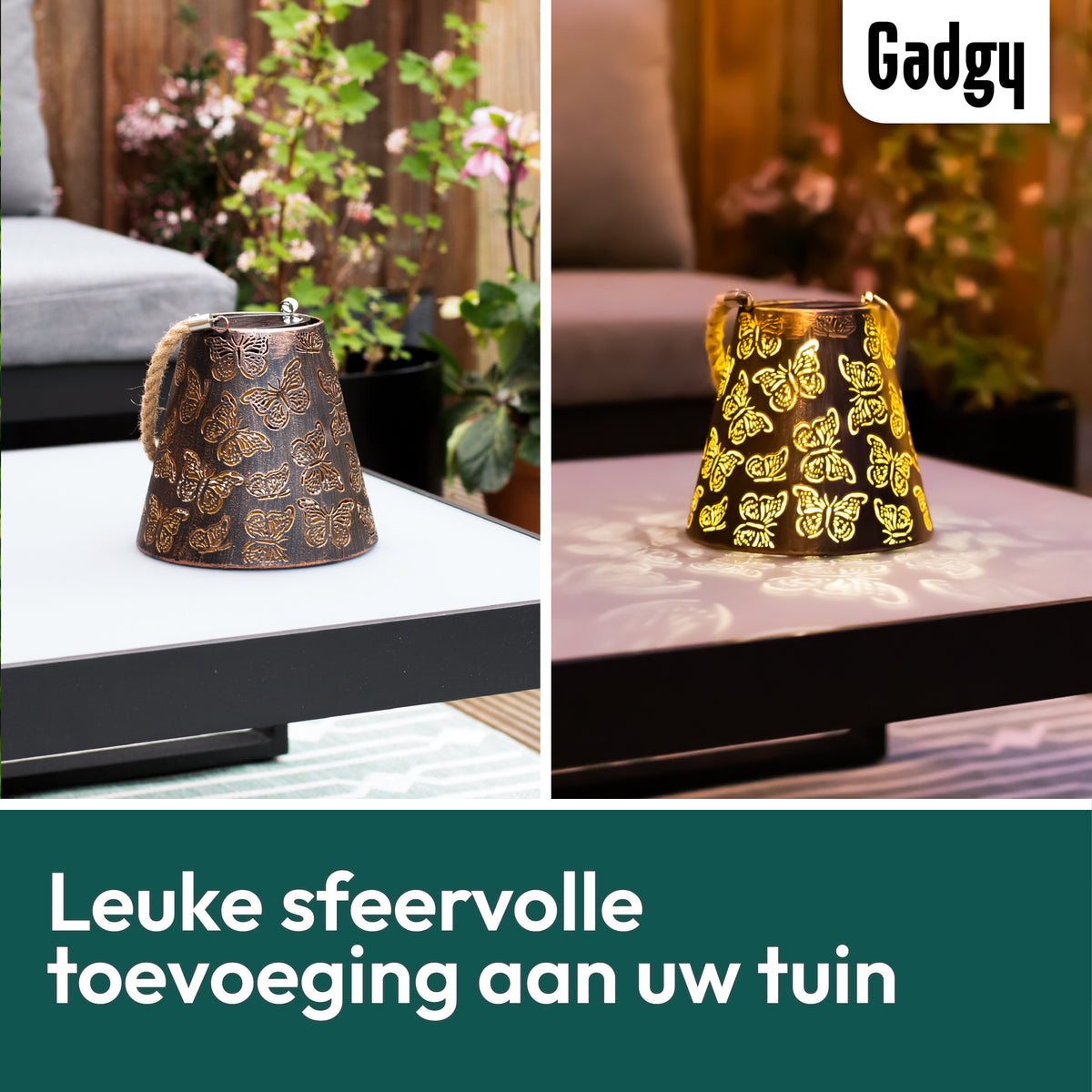 Gadgy Solar Gartenleuchten Schmetterlinge - Hängende Gartenleuchten Led Outdoor - Solar Outdoor Lampe Solarenergie mit Schatteneffekten - Solarlampe Garten, Terrasse & Balkon - Laterne für draußen - Laterne Windlicht auf Solarenergie - Bronze/Gold