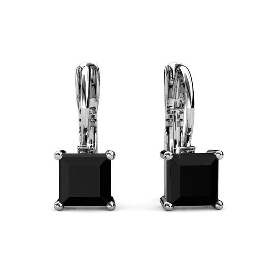 Yolora Damen Ohrringe - Schwarze Kalpa Camaka Kristalle - Silberfarben - Schwarzer Kristall - 18K Weißgold vergoldet - Damen Ohrringe Silber - Luxuriöse Geschenkbox - Schmuck - Geschenkbox - Exklusive Geschenkverpackung - Geschenkbox - Schöne Geschenkverp
