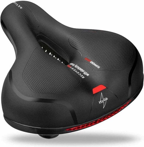 Voltano Fahrradsattel mit Gel-Polstern – Schwarz/Rot – Aussparung – Sattelfederung – Unisex – Inklusive Sattelriemen