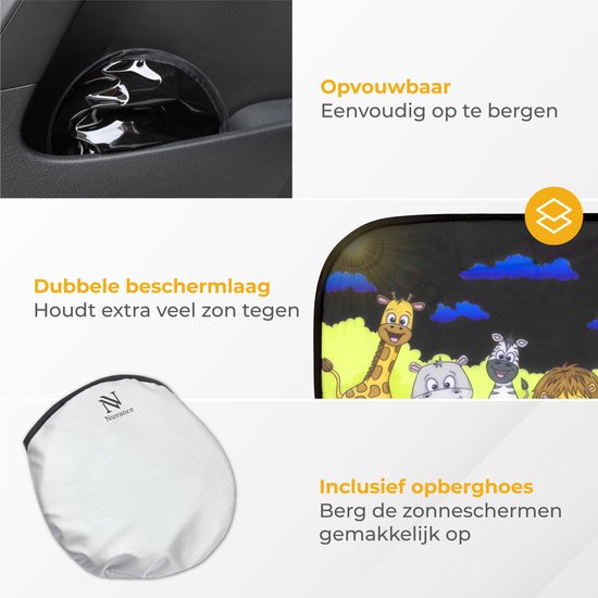 Nuvance Auto-Sonnenschutz – 2 Stück – mit UV-Schutz für Babys und Kinder – Sonnenschutz für Seitenfenster – selbstklebend – Einheitsgröße – Tiere