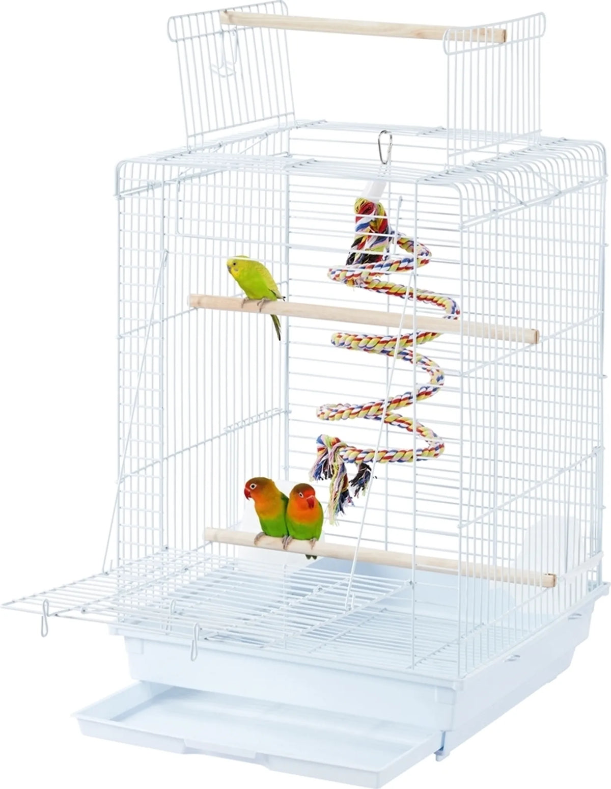Yaheetech Vogelkäfig mit Spielzeug - 40 x 40 x 58 cm - Ausgestattet mit extra Öffnung an der Oberseite und ausziehbarem Tablett und 4 hölzernen Sitzstangen - Für Sittiche und Kanarienvögel - Schwarzes Metall und Holz