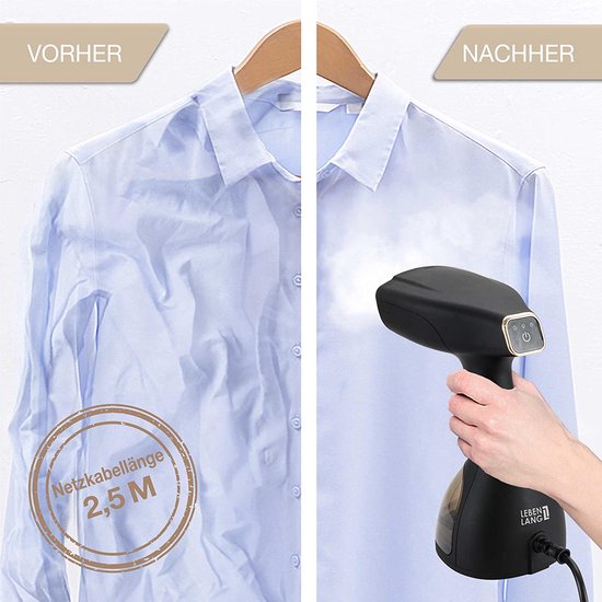 Lebenlang Quick & Go Dampfreiniger - Inkl. 2 Aufsätze - 1500W - Schwarz - 16 x 12 x 25 cm