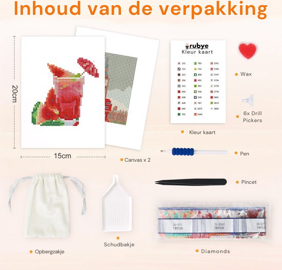 Rubye® Mini Diamantbilder - 2 Stück - Set - Erwachsene - Diamantbilder Kinder - Big Ben & Watermelon Cocktail- 15x20cm