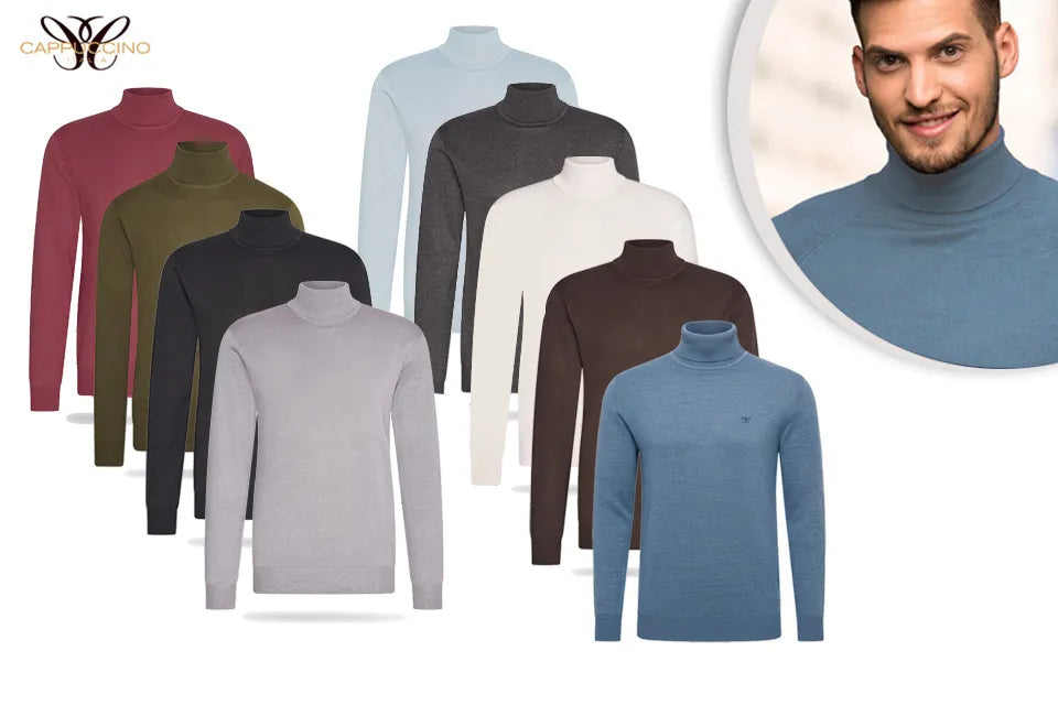 Cappuccino-Pullover Größe L – Hoher Kragen – Baumwolle/Acryl – Marineblau